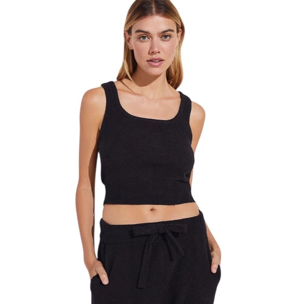 Eberjey Boucle Cropped Tank Black Knit Lounge Top Medium NWT